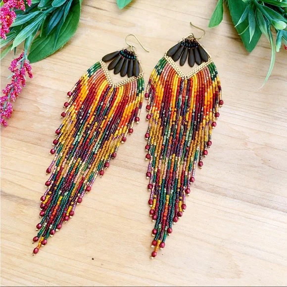 Fall Beautiful Handmade Beaded Earrings - Picture 3 of 4